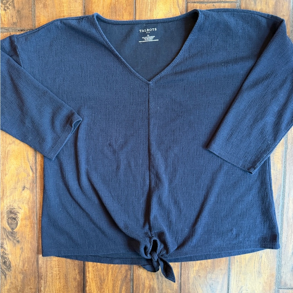 Talbots Navy V-Neck Tie-Front Tunic Top